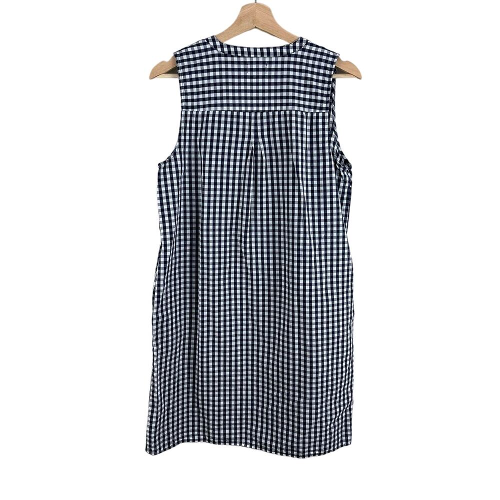 Crown & Ivy Navy Blue White Gingham Check Plaid Ruffle Shirt Shift Dress 8 M - Picture 3 of 9